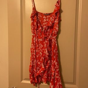 Shein red floral wrap mini dress - Size Medium